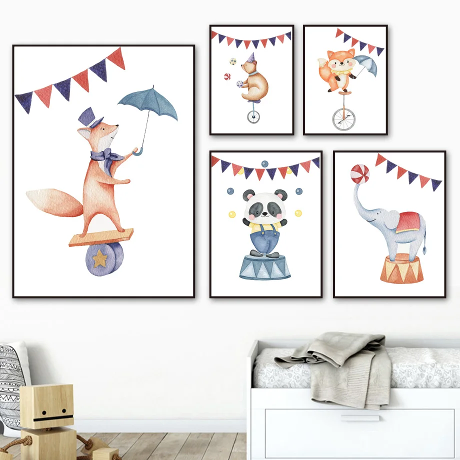 

Circus Carnival Lion Fox Panda Elephant Nursery Wall Art Canvas Painting Nordic Posters And Prints Wall Pictures Kids Room Decor