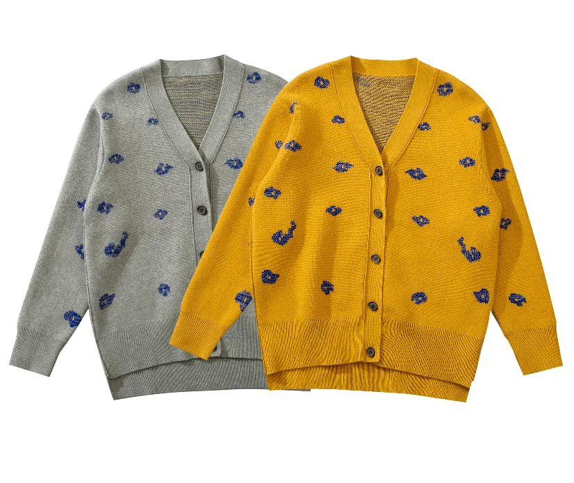 

ADER Grey Blue Embroidery Wool Sweater Cardigan Coat Winter Style