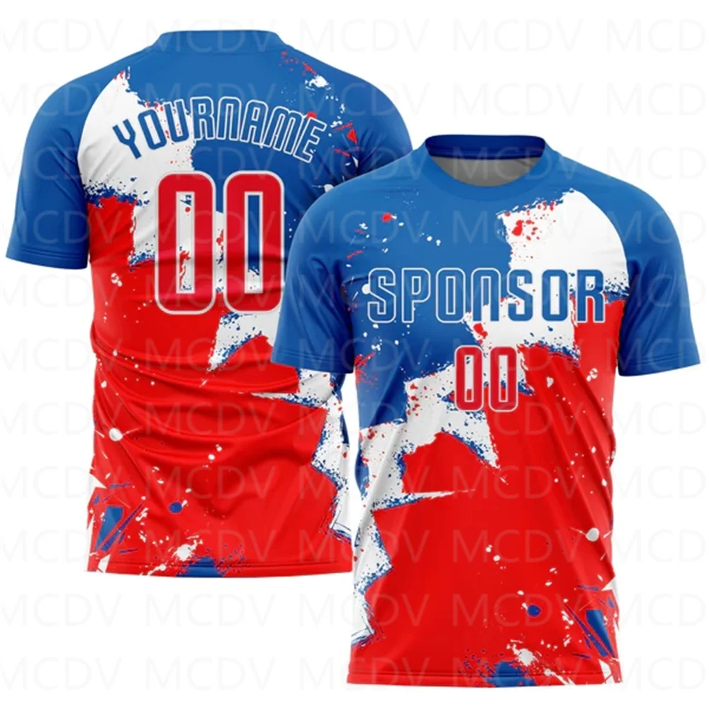 

Custom Royal Red-White Sublimation Soccer Uniform Jersey 3D Printed T shirts Unisex Summer Sports Tops Tees