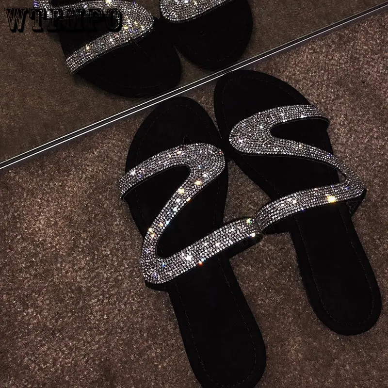 WTEMPO Women Summer Flat Bling Slippers Female Flip Flops Sandals Outdoor Beach Sandals Glitter Shoes Wholesale Dropshipping