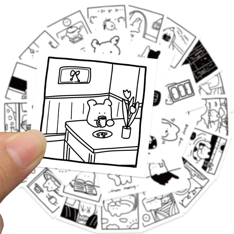

10/30/40pcs Simple Black White Cartoon Stickers Cute Picture Animal Decals For Kids DIY Phone Notebook Fridge Laptop Toys Gift