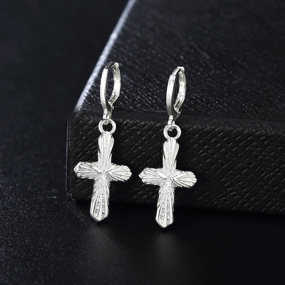 

Изящные серебряные серьги 925 пробы, женские серьги-подвески с крючком для Креста, милые свадебные милые богемные модные классические украшения