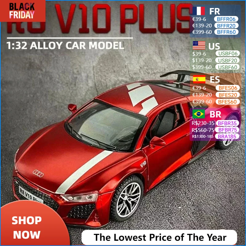 1:32 Audi R8 V10 Plus суперкар модель автомобиля из сплава литье под давлением