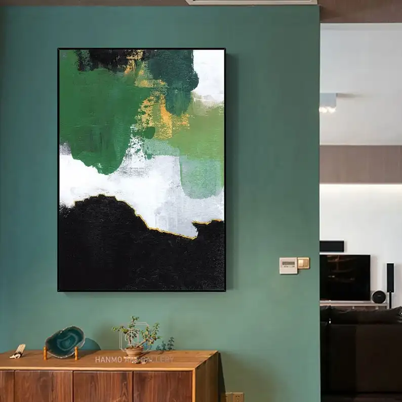 

Original Abstract Painting Black and white abstract Green abstract Painting Acrylic Modern Painting Living Room Wall Art artd