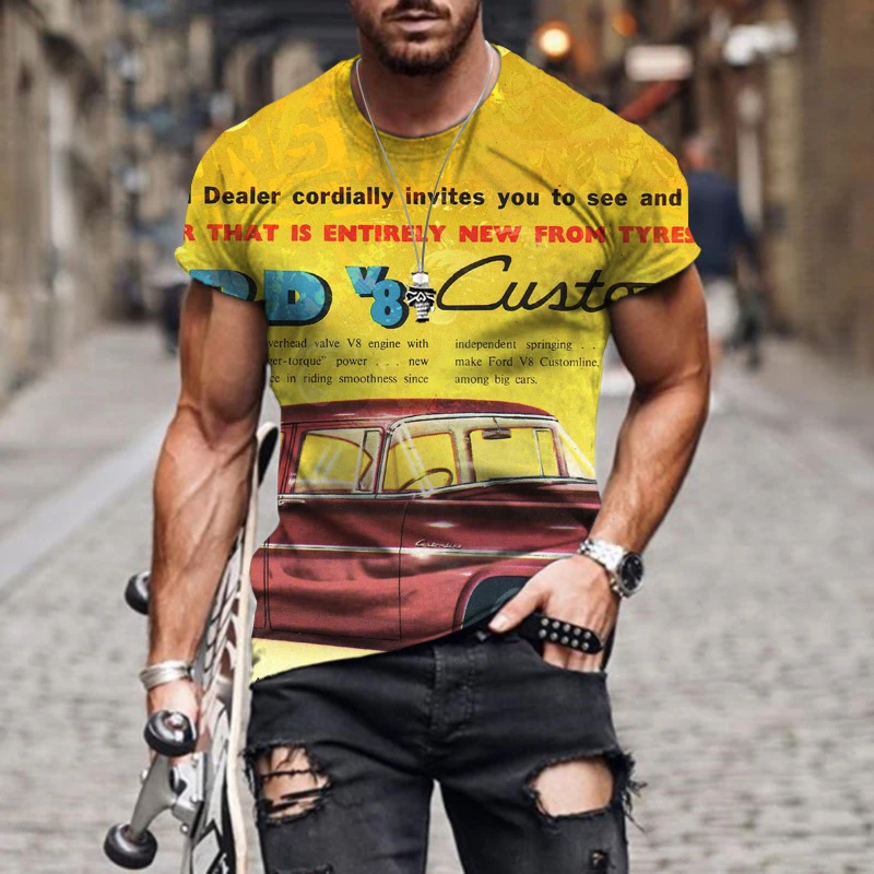 

Rock Men's T-Shirt Route 66 American Retro 3d Print Print Loose Plus Size Trend Hip Hop Sports Outdoor Jogging Handsome Street
