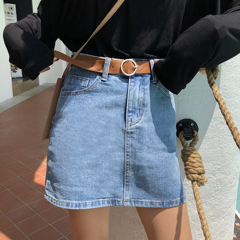 

Denim Girls Skirts Wash High Waist Sexy Mini Casual A Line Short Zipper Skirt School Blue Female Streetwear Above Knee Fashion