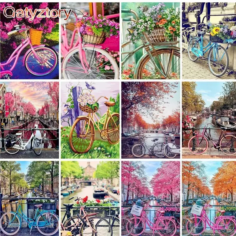 

GATYZTORY 60x75cm Painting By Numbers Scenery DIY Coloring By Numbers Bicycle Landscape Oil Canvas Paint Art Pictures Home Decor