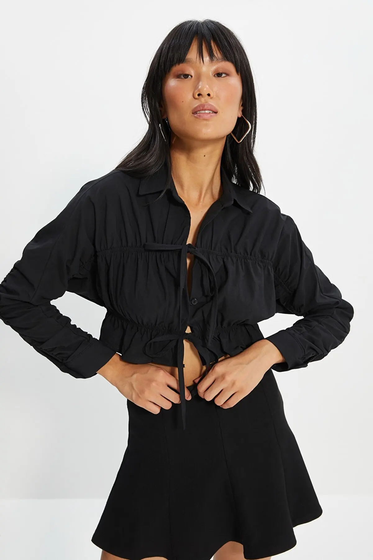 

Black Connect Detailed Shirt 0331 Summer women's Shirts Fashion women's Blouses Pretty and Cheap women's Blouses