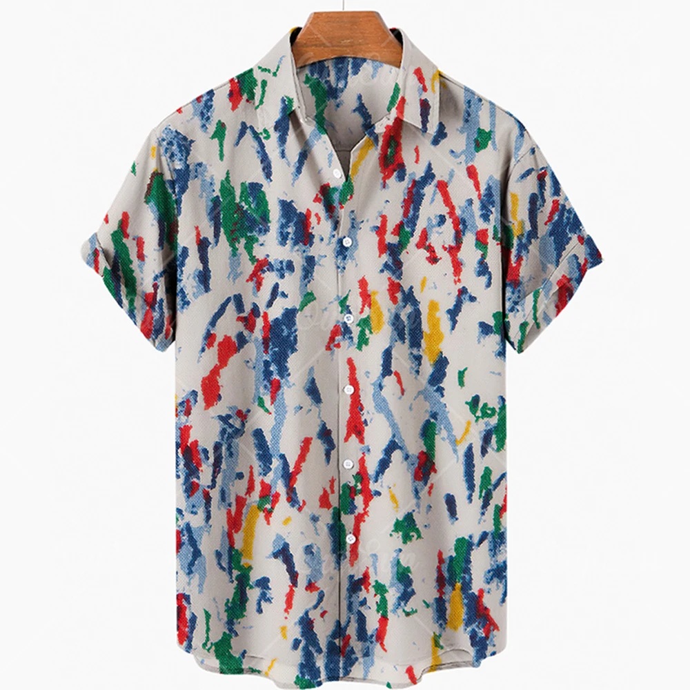 

2022 Fashion Street Hip-hop Shirt Hawaiian Shirt Men Summer New Holiday Beach Shirt Men's Short-sleeved Oil Painting Print Men