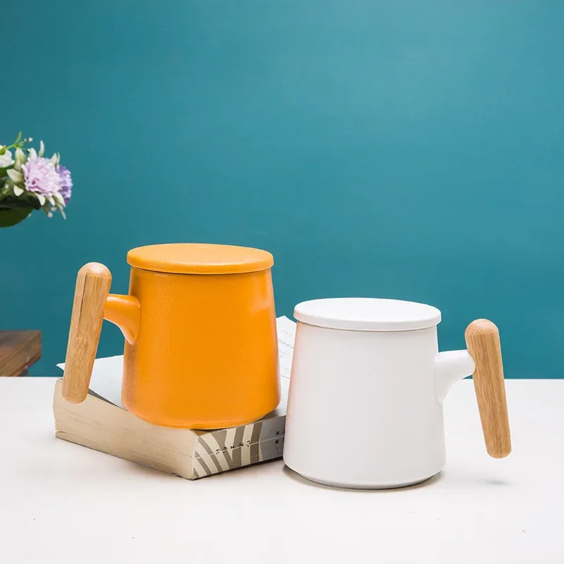 

Tea Mug With Wooden Handle Ceramic Cup With Filter Cup for Coffee Cups Free Shipping Ceramics & Pottery Cute Mugs Couple Gift