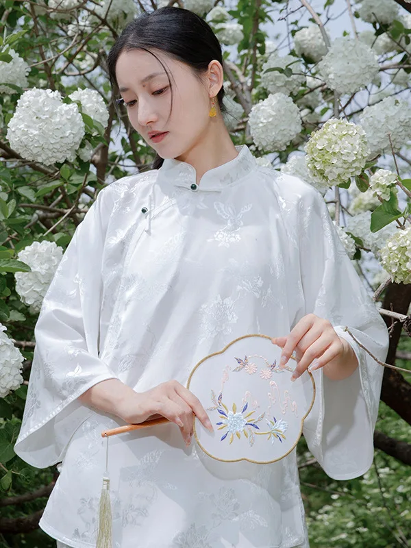 Женская однобортная блузка в китайском стиле Элегантная Дамская с цветочным