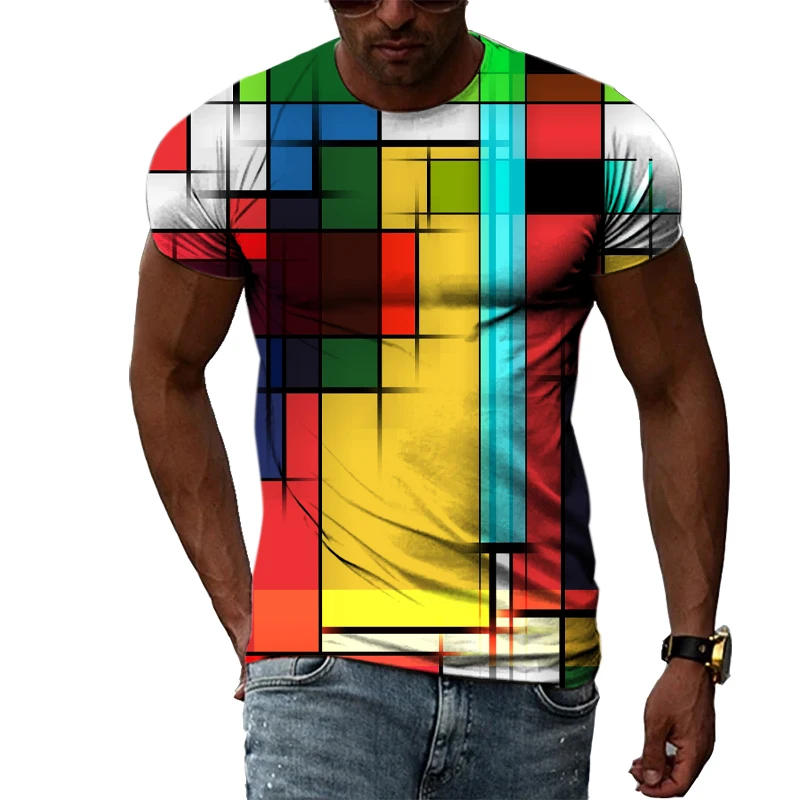 

Summer Leisure Classical Lattice Pattern Men's T-shirt Hip Hop 3D Print Personality Funny Tees Round Neck Short Sleeve Tops