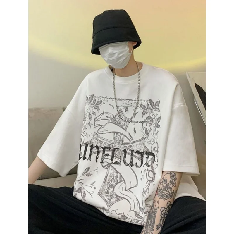 Футболка с короткими рукавами из чистого хлопка принтом в американском стиле