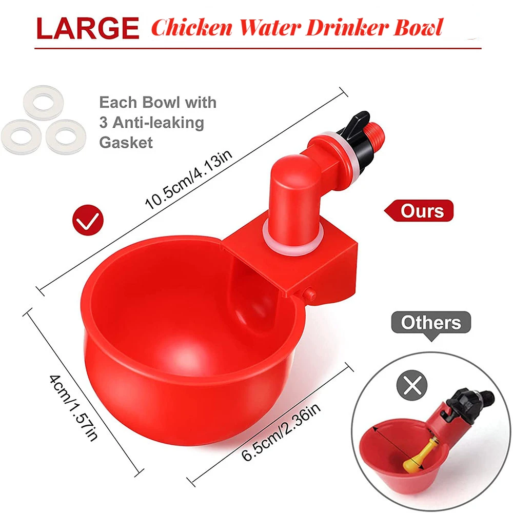10pcs Automatic Chicken Water Drinker Bowl Kit Farm Coop Poultry Drinking Water Feeder for Chicks Duck Goose Turkey Quail