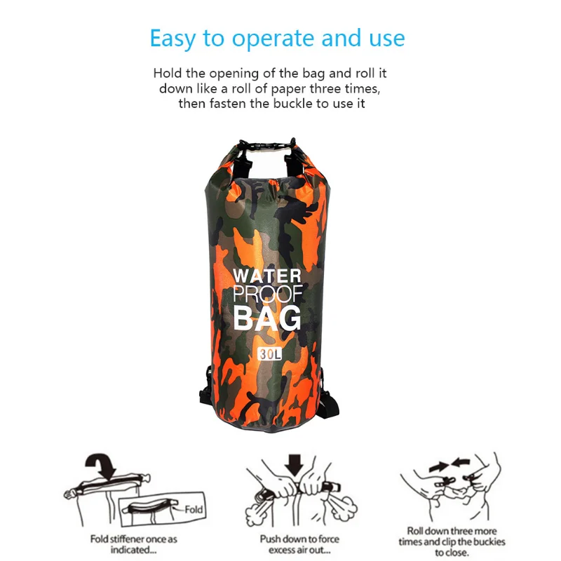 20/30L Waterproof Swimming Bag Dry Sack Camouflage Colors Fishing Boating Kayaking Storage Drifting Rafting Bag