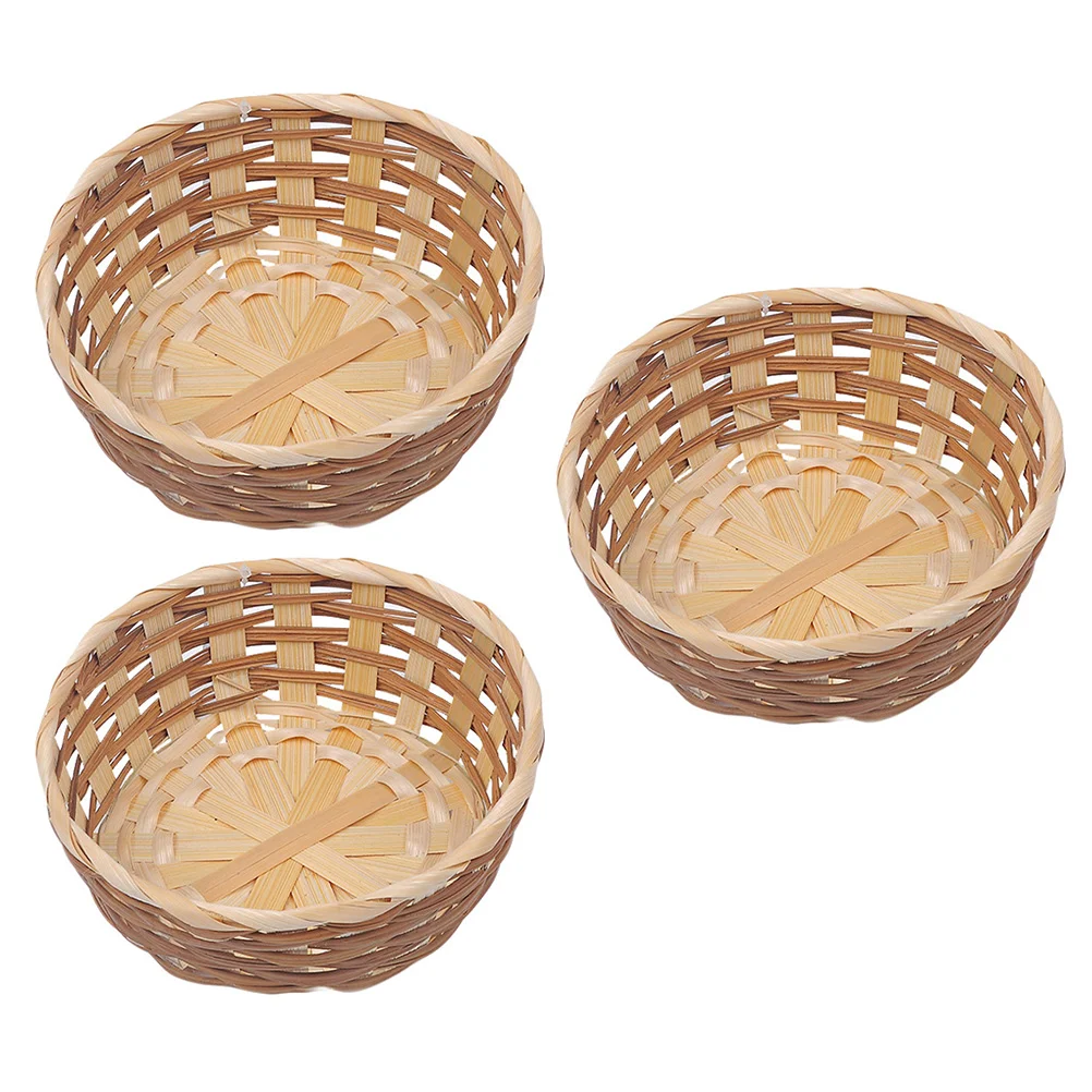 

Basket Storage Fruit Woven Serving Wicker Baskets Container Rattan Breadtray Snack Bowl Round Smalldecorative Rustic Organizing