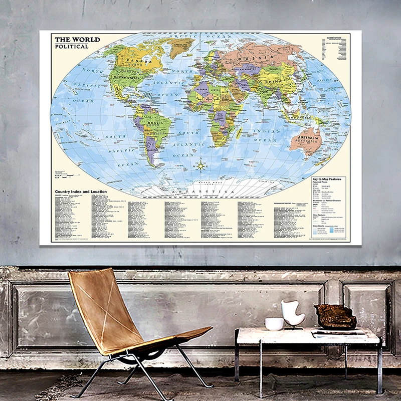 

84*59cm Non-woven Detailed Map of The World Map Wall Art Poster for Education School Office Supplies Living Room Decoration