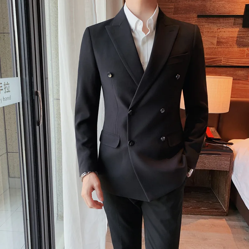 

Men Streetwear Suit Jacket 2022 Spring Green Vintage Double Breasted Blazer Hombre Business Casual Suit Blazer Coat Uniform