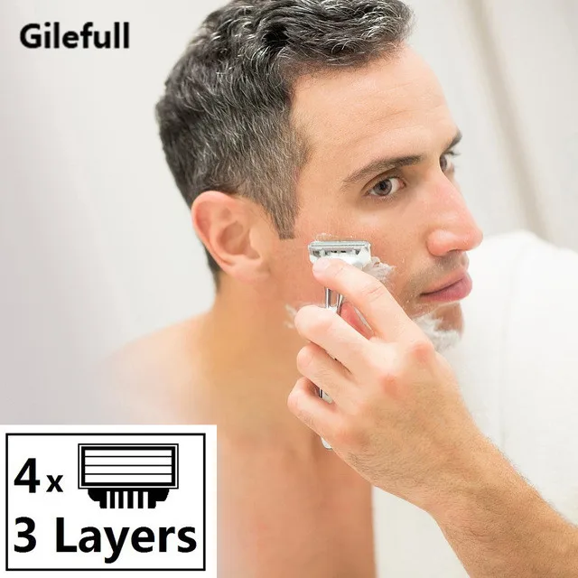 

4pcs Shaving Razor Blades 3 Layers For Gillette Mach3 Straight Razor Fit Turbo Sensitive Safety Razor Replaceable Heads