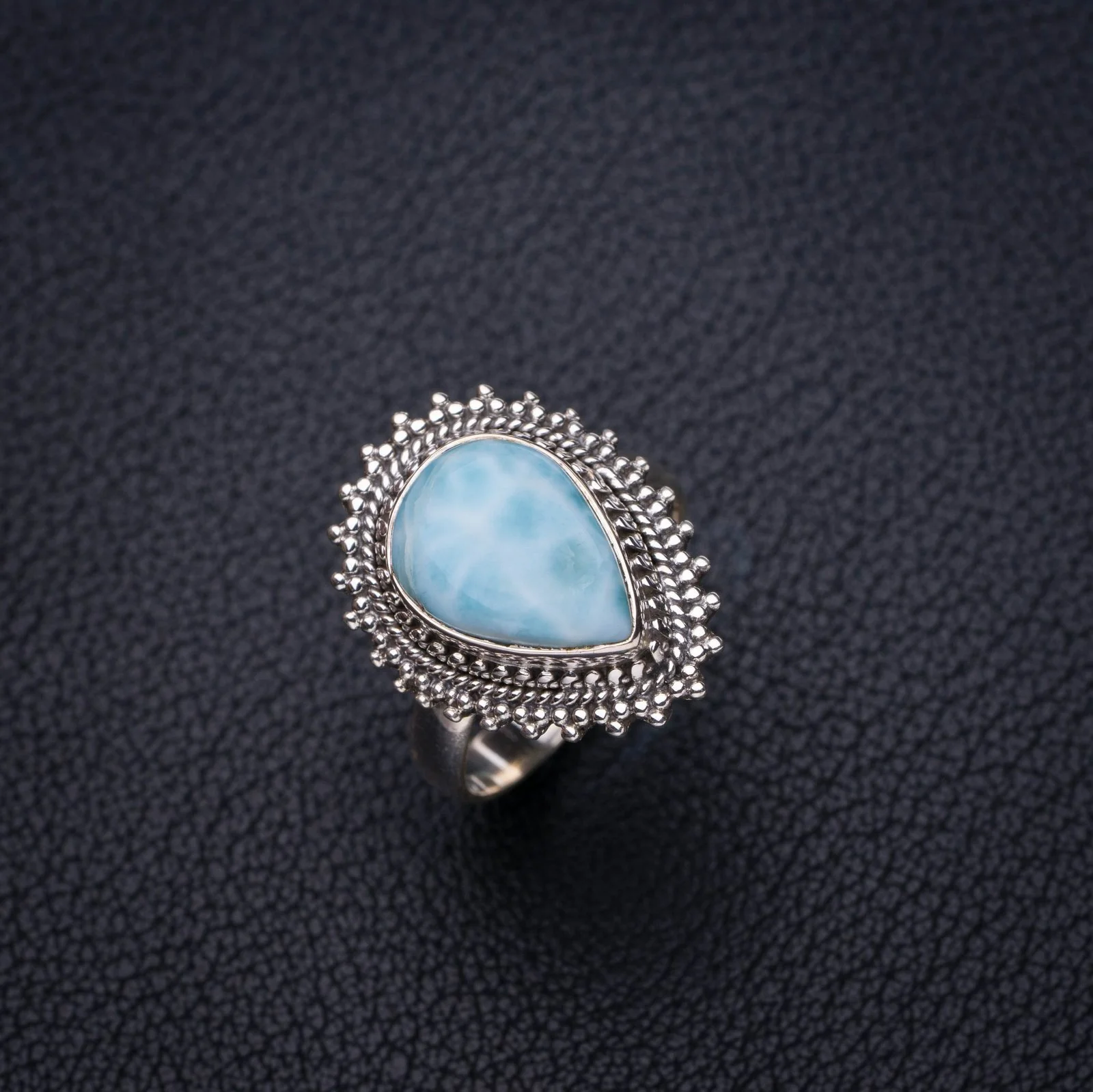 

StarGems Natural Caribbean Larimar Handmade 925 Sterling Silver Ring 8 E7525