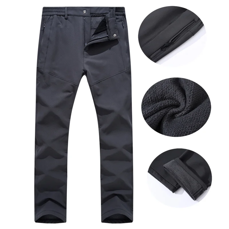 

Men Winter Plush Pants Keep Warm Waterproof Snow Ski Climbing Hiking Pants Fleece Lined Ripstop Camping Pants Windproof Outdoor