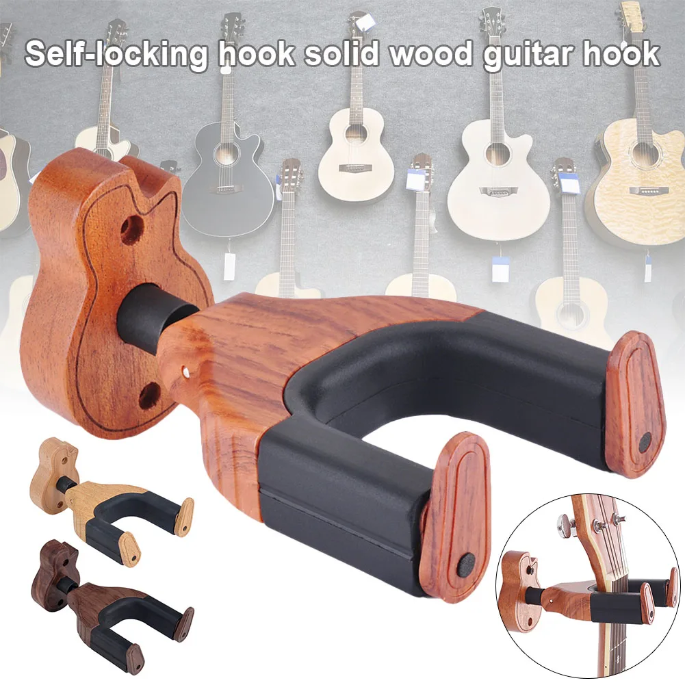 

Hot Sale 1 Pcs Guitar Hangers Hook Holder Wood Wall Mount Auto Lock String Instrument Accessories Door Hooks Hooks Organization
