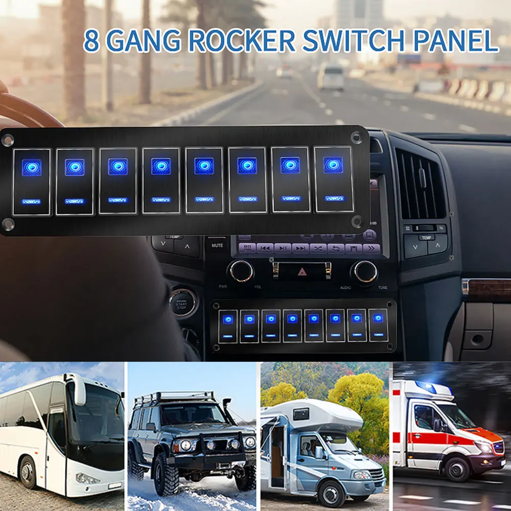 

Double Light Rocker Switch Panel ON-OFF Waterproof Aluminum 2/3/4/6/8 Gang Swith For Car Truck Caravan RV Camper Marine 12/24V