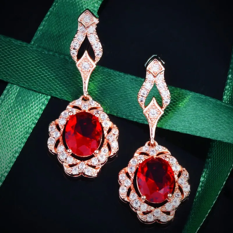 

Роскошные серьги-подвески цвета розового золота с рубином для женщин, Длинные цветные серьги с белым цирконом и цветными подвесками, ювелир...