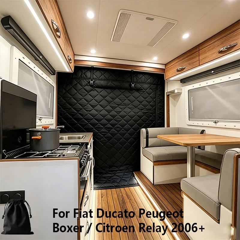 Фото Теплоизоляционная стеганая светонепроницаемая перегородка для кемпера Fiat Ducato, Peugeot Boxer, Citroen Relay 2006+ и Ram Promaster №1