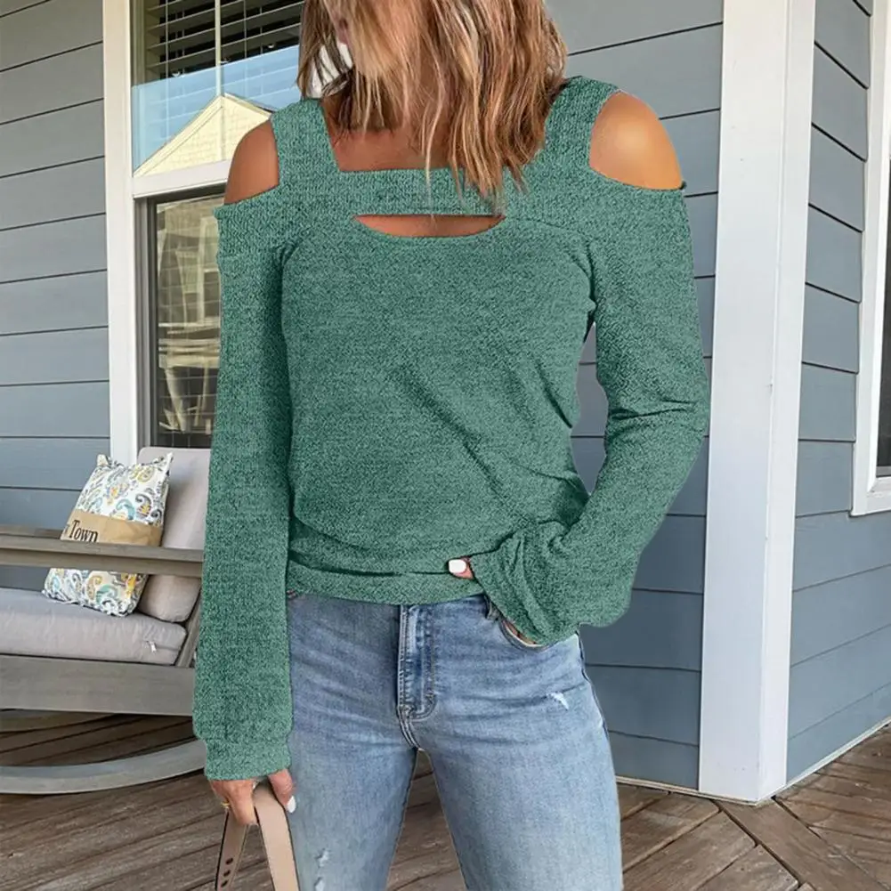 

Women Blouse Long Sleeve Loose Top Office Ladies Elegant Cold Shoulder Blouse