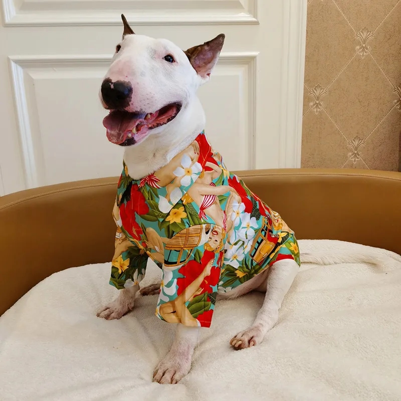 

Bull Terrier Clothes Hawaiian Beauty Pattern Cat and Dog Shirts Pet Thin Clothes Pet Shirts Puppy Big Dog Clothes