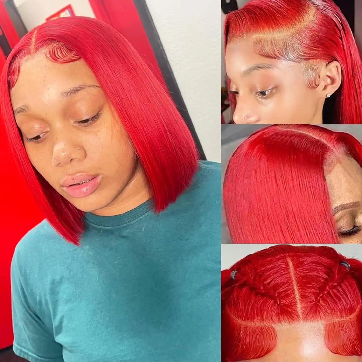 Прямой короткий парик шнурка предварительно выщипанный с детскими волосами 13X4