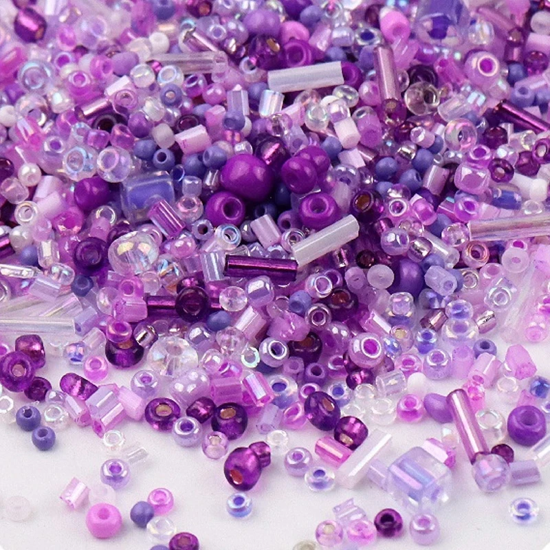 

10g Purple Glass Seedbeads Mixed Color & Size & ShapeLoose Beads Charms for Kids Jewelry DIY Making Accessorie