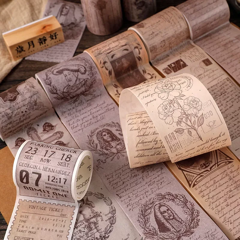 

European Vintage Plant Washi Tape Stickers Junk Journal Angel Decorative Masking Tape Retro Diary Album Scrapbooking Material