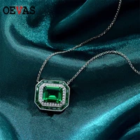 oevas 100 925 sterling silver rectangular 911green pendant high carbon diamond for women wedding party fine jewelry 43cm