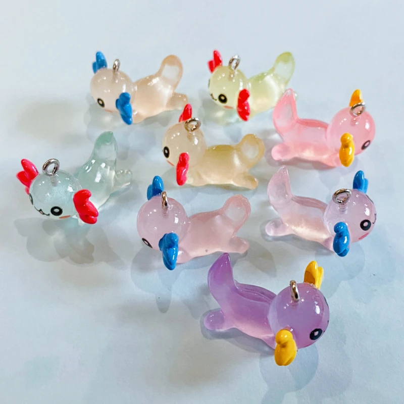 10 шт. Kawaii Аксолотль Саламандра светящиеся животные подвески из смолы DIY