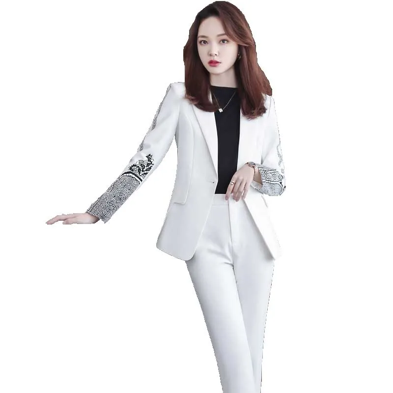 

New Fashion Summer Temperament Slim Suits High End Women Business Formal Long Sleeve Blazer And Pants Office Ladies Work Wear
