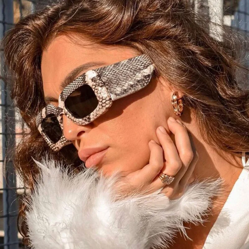 

Snakeskin Rectangle Sunglasses Women Steampunk Glasses Men Luxury Vintage Square Wide Leg Sunglasses Lentes De Sol Mujer Hombre