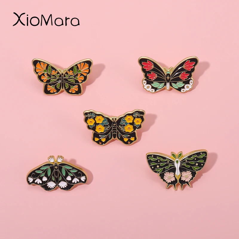 

Butterfly Insect Moth Enamel Pins Retro Romance Flowers Wings Brooches Lapel Badges Nature Inspiration Jewelry Gift For Women