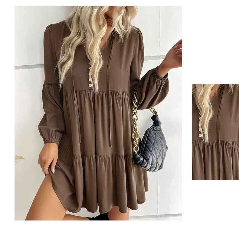 Женская мини-юбка с V-образным вырезом и длинным рукавом