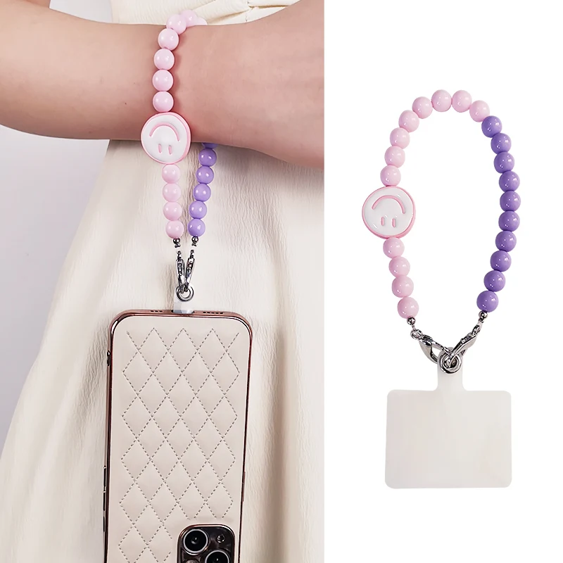 

Hand-beaded Smiley Face Jewelry Pendant Short Wrist Pendant Phone Anti-lost Sling Portable Chain Lanyard Mobile Phone Lanyard