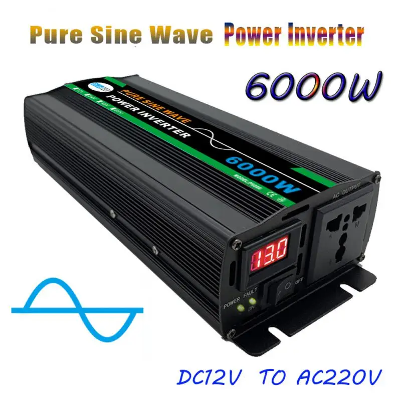 

6000W 50Hz Pure Sine Wave Inverter DC 12V To AC 220V Voltage Push Type Transformer Power Converter Solar Inverter Outdoor