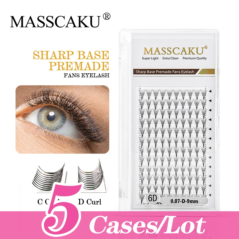 

MASSCAKU 5Cases/lot Loose Fans Thin Pointy Base Premade Fan Faux Mink Lash Volume Sharp Narrow Stem Cluster Eyelashes