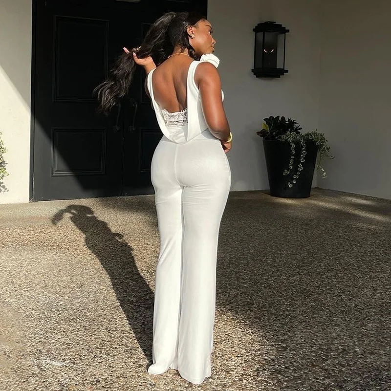 Женский Облегающий комбинезон без рукавов с V-образным вырезом и открытой спиной