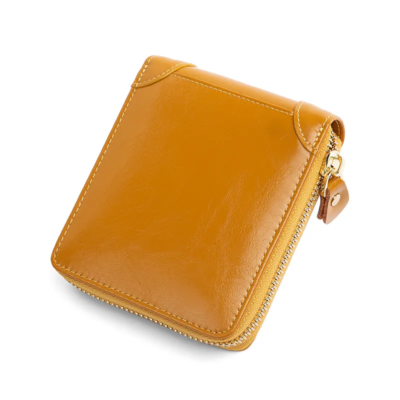 Vintage Genuine Leather Women's Short Wallet Multi-Functional Female Zipper Coin Purse RFID Card Holder For Ladies