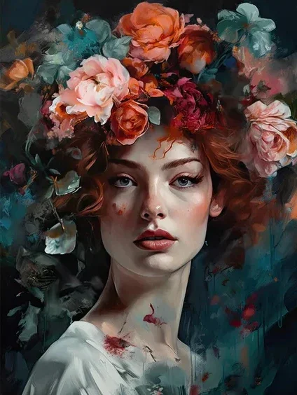 Женская Картина на холсте с изображением цветов и волос