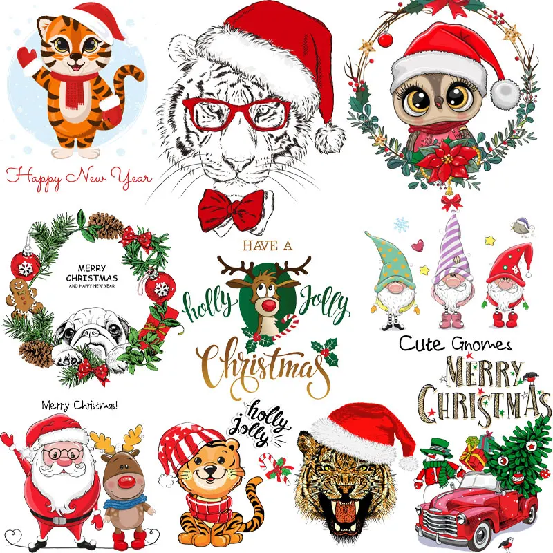 

Christmas Tiger Women Fusible Textile Transfer Rhinestones Applique Iron-on Transfers Patch for Clothing Ironing Applications