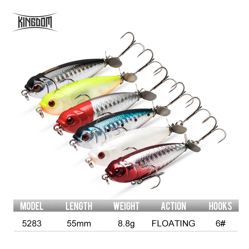 Kingdom Propeller Popper Floating Fishing Lures 8.8g 55mm Trolling Wobblers Rotating Tail Topwater Pencil Professional Hard Bait enlarge