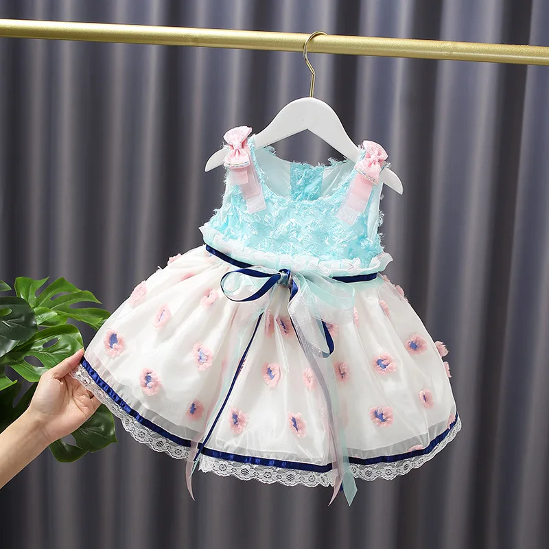 

Spanish Girls Luxury Dress Baby Birthday Party Dresses Children Lolita Princess Flower Ball Gown Toddler Girl Feather Frocks