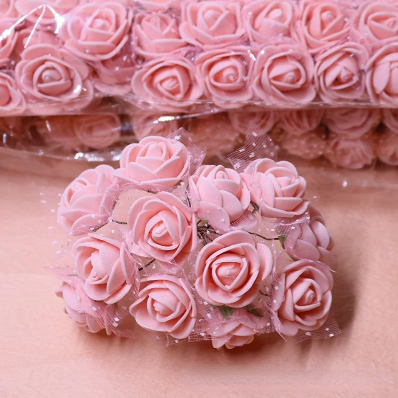 

144pcs 2cm Mini PE Rose Head Artificial Silk Flowers Wedding Bride Bouquet Decor DIY Birthday Gift Wreath Foam Fake Yarn Flower